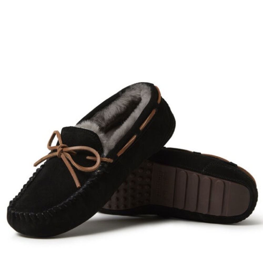 Fireside by Dearfoams Genuine Suede & Genuine Shearling-Lined Moccasin Slippers